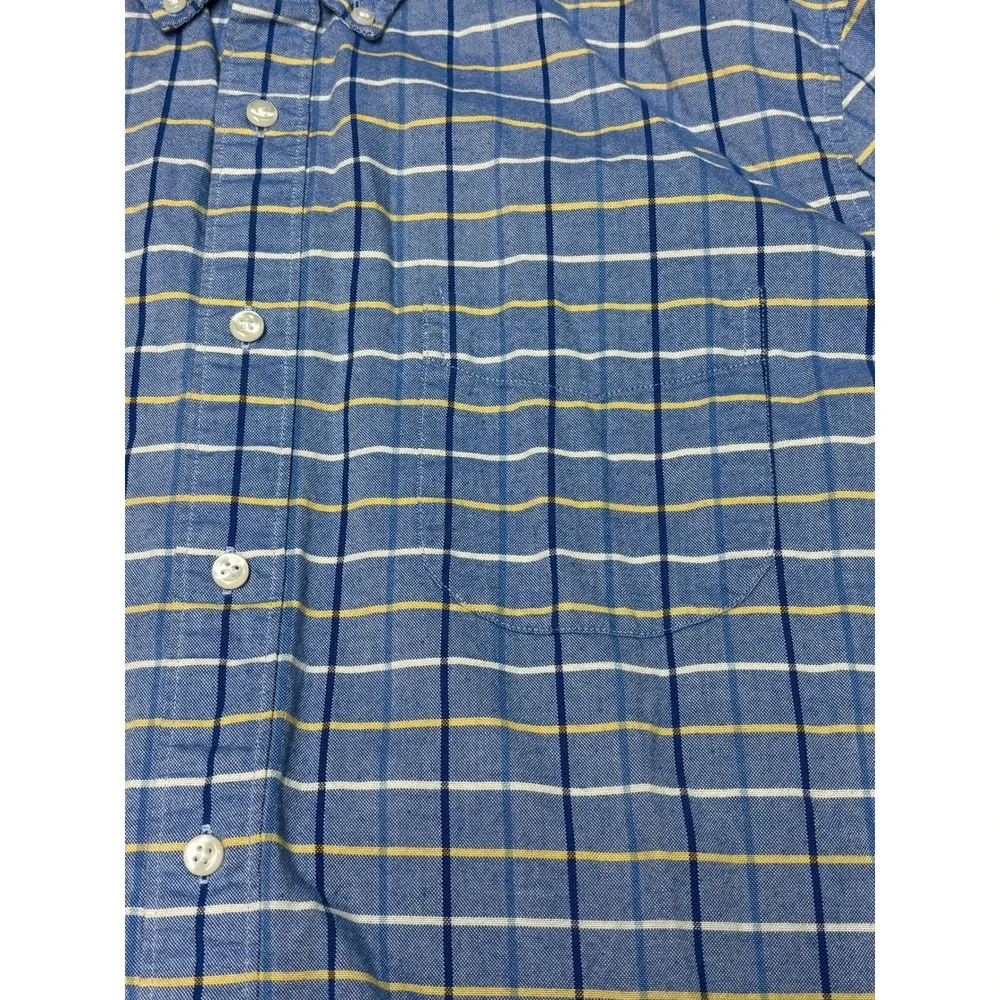 J. Crew Mens Slim Broken-In Oxford Blue Plaid Organic Cotton‎ Shirt Large L